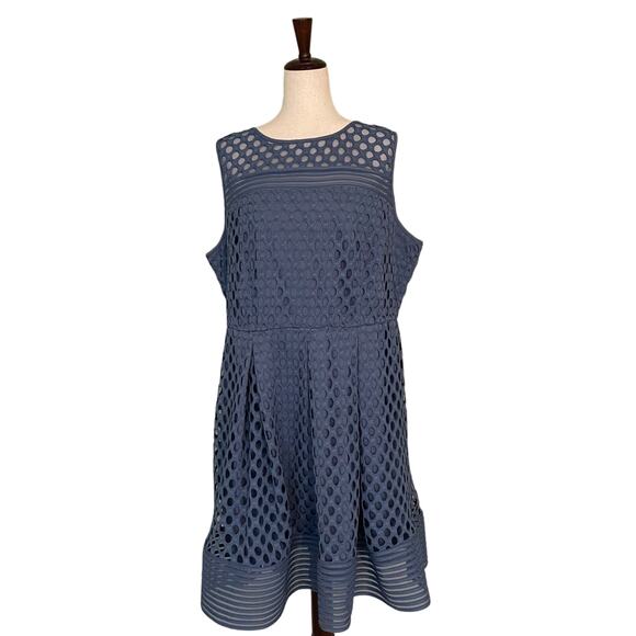 Lane Bryant Crochet Lace Overlay Dress Lined Classic A Line Blue Women's Plus 18 - Picture 1 of 14